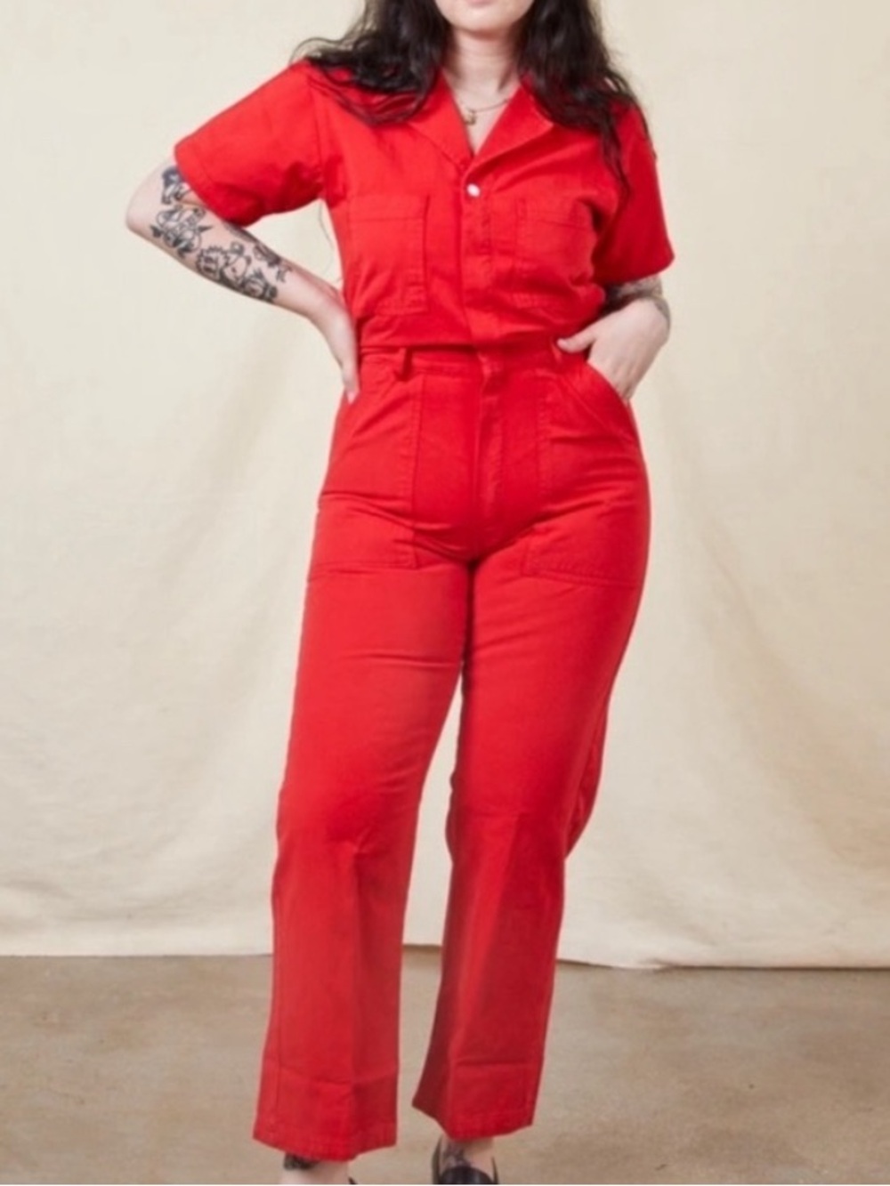 Big Bud Press Short Sleeve Jumpsuit Cherry Red Extra Small